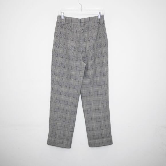 Ganni Price of Wales Check Tailored Trousers Black Grey Pleated High Waist SZ 4 - Picture 5 of 8